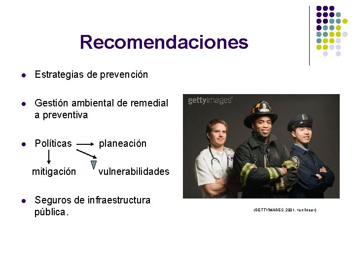 Recomendaciones l Estrategias de prevención l Gestión ambiental de remedial a preventiva l Políticas