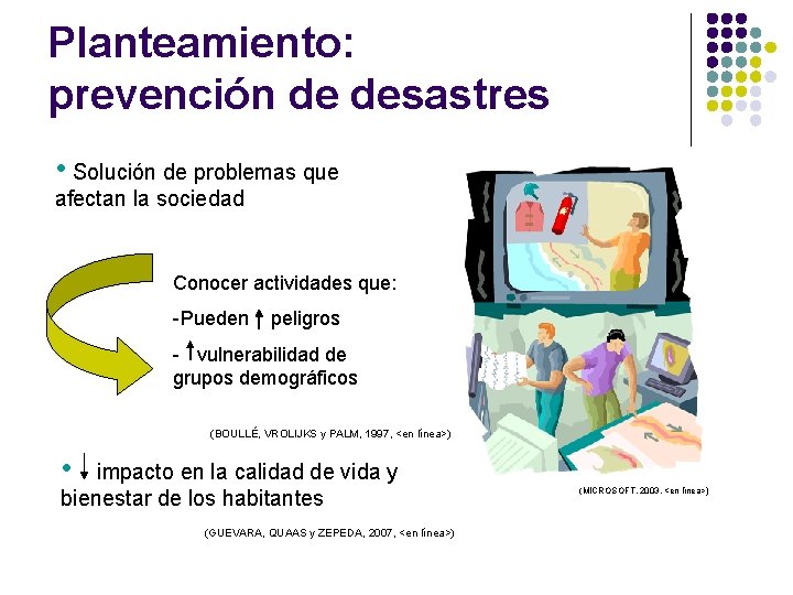 Planteamiento: prevención de desastres • Solución de problemas que afectan la sociedad Conocer actividades