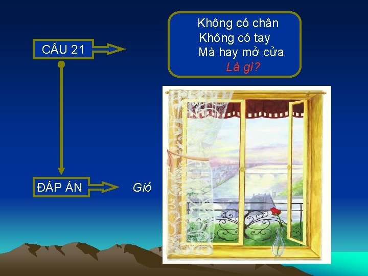  Không có chân Không có tay Mà hay mở cửa Là gì? C