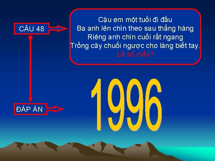 C U 48 ĐÁP ÁN Cậu em một tuổi đi đầu Ba anh lên