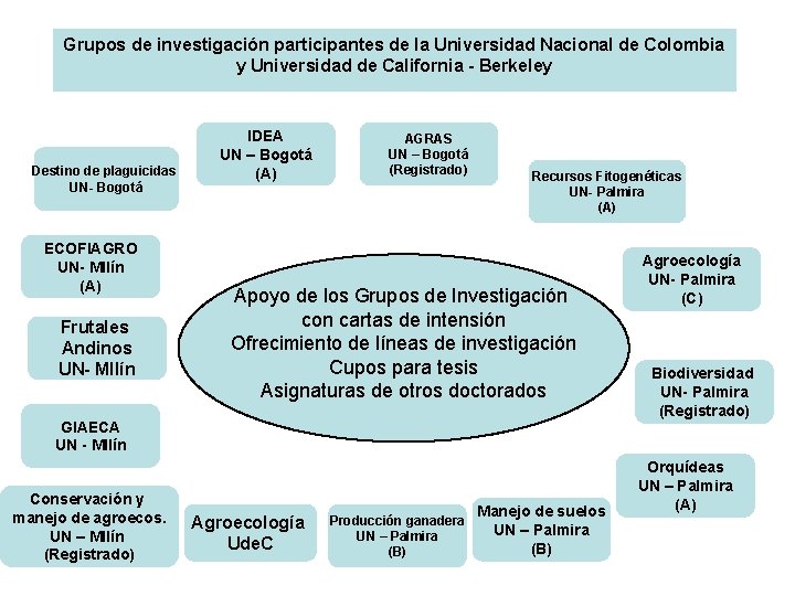 Grupos de investigación participantes de la Universidad Nacional de Colombia y Universidad de California