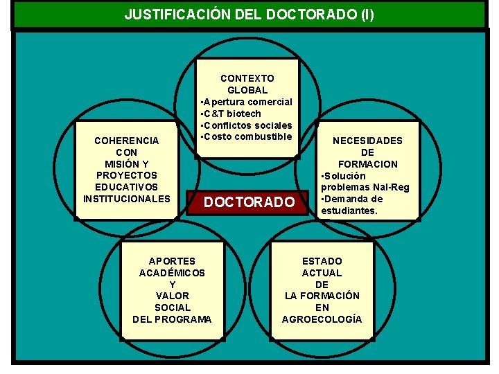 JUSTIFICACIÓN DEL DOCTORADO (I) COHERENCIA CON MISIÓN Y PROYECTOS EDUCATIVOS INSTITUCIONALES CONTEXTO GLOBAL •
