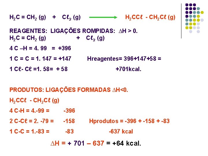 H 2 C = CH 2 (g) + Cℓ 2 (g) H 2 CCℓ H 2 C = CH 2 (g) + Cℓ 2 (g) H 2 CCℓ