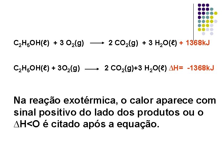C 2 H 5 OH(ℓ) + 3 O 2(g) 2 CO 2(g) + 3 C 2 H 5 OH(ℓ) + 3 O 2(g) 2 CO 2(g) + 3