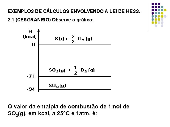 EXEMPLOS DE CÁLCULOS ENVOLVENDO A LEI DE HESS. 2. 1 (CESGRANRIO) Observe o gráfico: EXEMPLOS DE CÁLCULOS ENVOLVENDO A LEI DE HESS. 2. 1 (CESGRANRIO) Observe o gráfico: