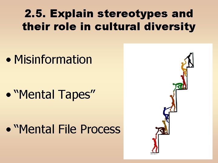 2. 5. Explain stereotypes and their role in cultural diversity • Misinformation • “Mental