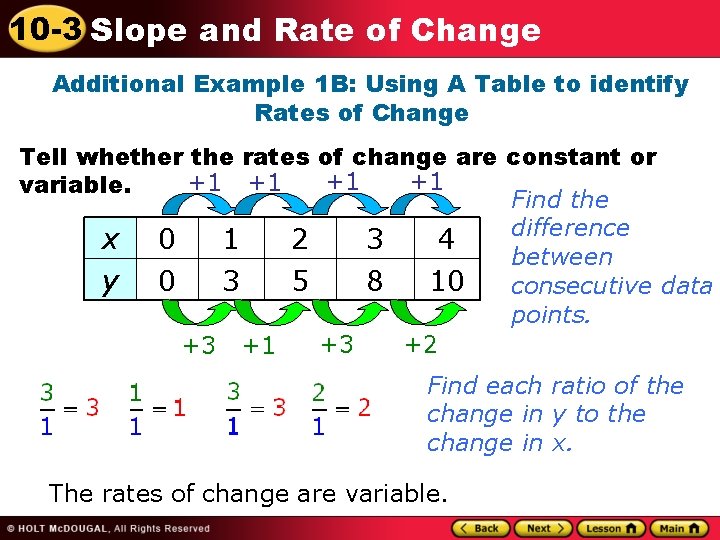 10 -3 Slope and Rate of Change Additional Example 1 B: Using A Table
