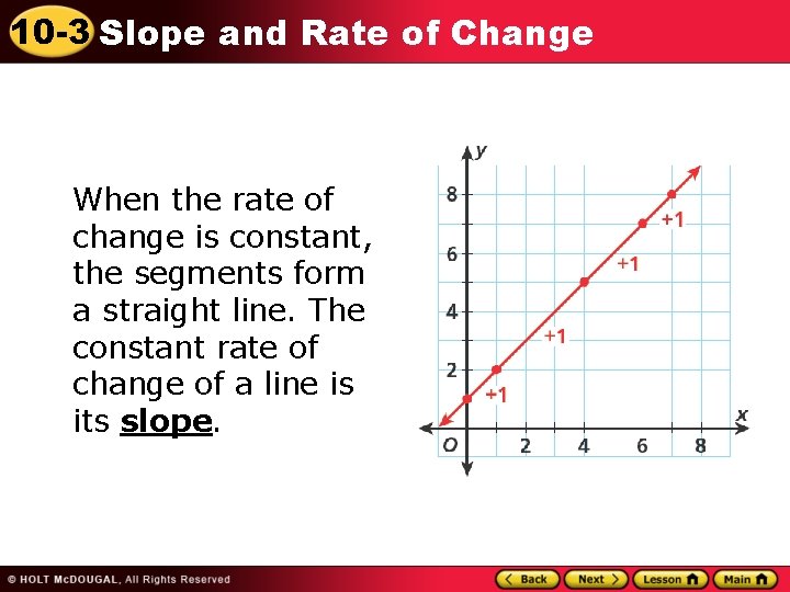 10 -3 Slope and Rate of Change When the rate of change is constant,