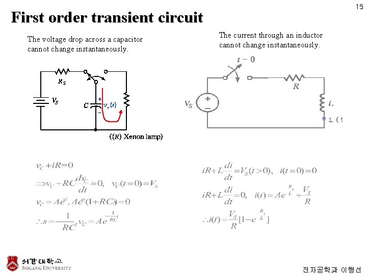 15 First order transient circuit The voltage drop across a capacitor cannot change instantaneously.