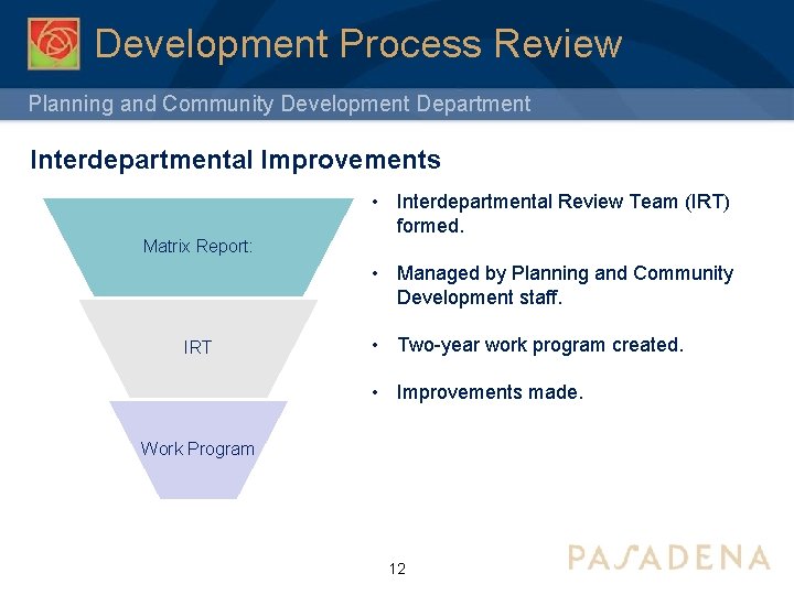 Development Process Review Planning and Community Development Department Interdepartmental Improvements • Interdepartmental Review Team