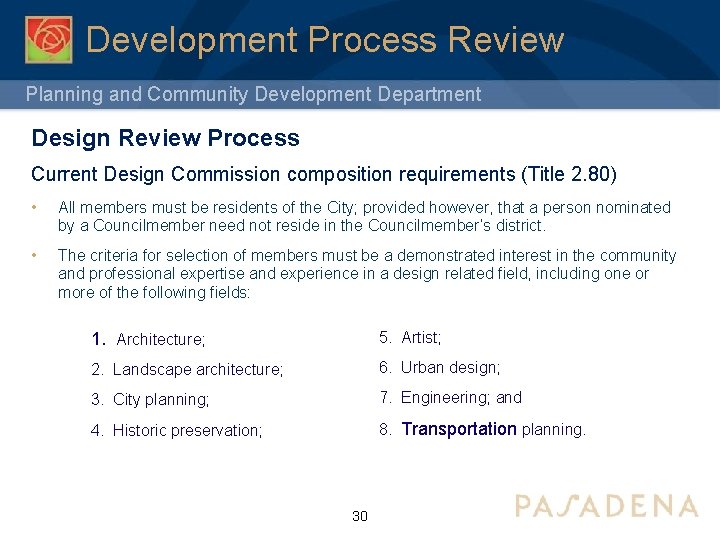 Development Process Review Planning and Community Development Department Design Review Process Current Design Commission