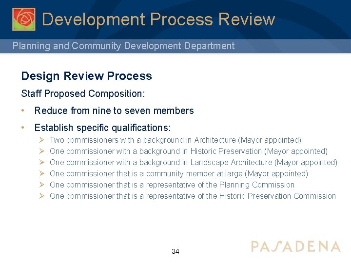 Development Process Review Planning and Community Development Department Design Review Process Staff Proposed Composition: