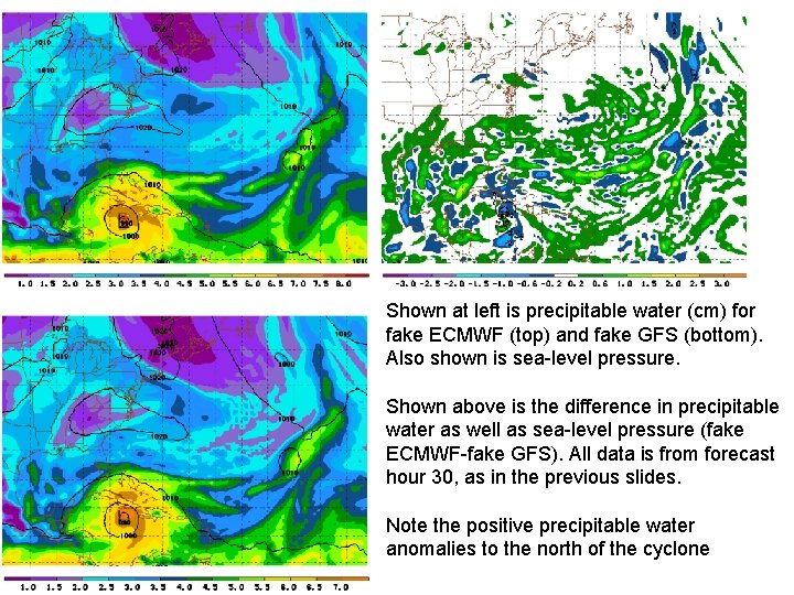 Shown at left is precipitable water (cm) for fake ECMWF (top) and fake GFS Shown at left is precipitable water (cm) for fake ECMWF (top) and fake GFS