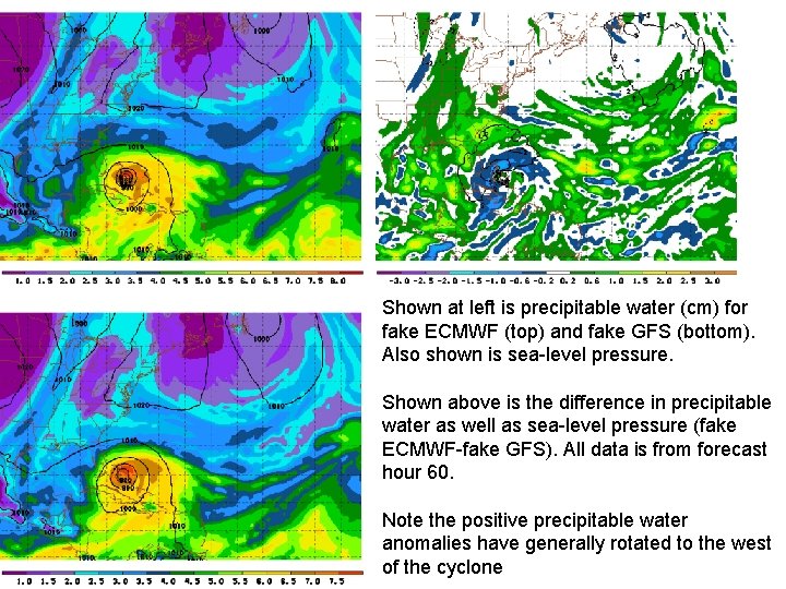 Shown at left is precipitable water (cm) for fake ECMWF (top) and fake GFS Shown at left is precipitable water (cm) for fake ECMWF (top) and fake GFS