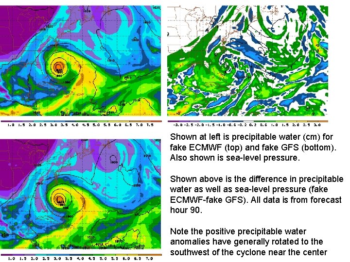 Shown at left is precipitable water (cm) for fake ECMWF (top) and fake GFS Shown at left is precipitable water (cm) for fake ECMWF (top) and fake GFS
