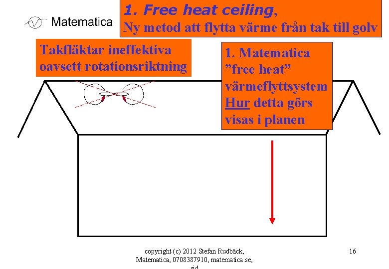 1. Free heat ceiling, Ny metod att flytta värme från tak till golv Takfläktar