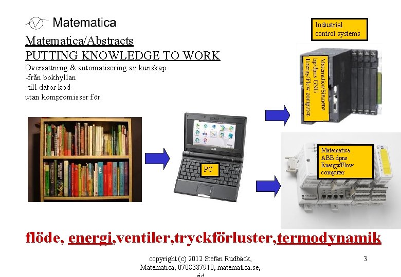 Matematica/Abstracts PUTTING KNOWLEDGE TO WORK Industrial control systems Översättning & automatisering av kunskap -från