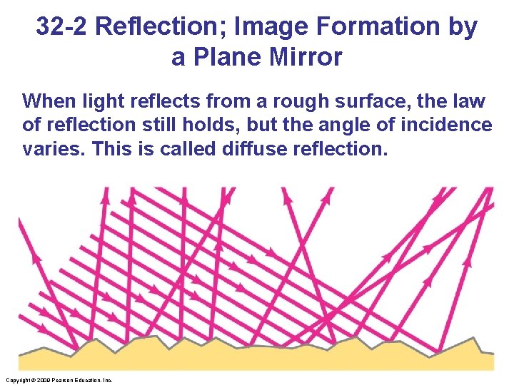 32 -2 Reflection; Image Formation by a Plane Mirror When light reflects from a