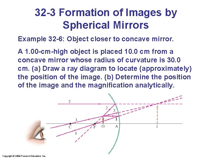 32 -3 Formation of Images by Spherical Mirrors Example 32 -6: Object closer to