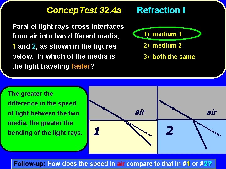 Concep. Test 32. 4 a Parallel light rays cross interfaces from air into two