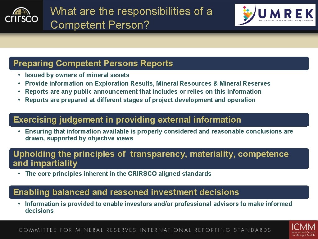 What are the responsibilities of a Competent Person? Preparing Competent Persons Reports • •