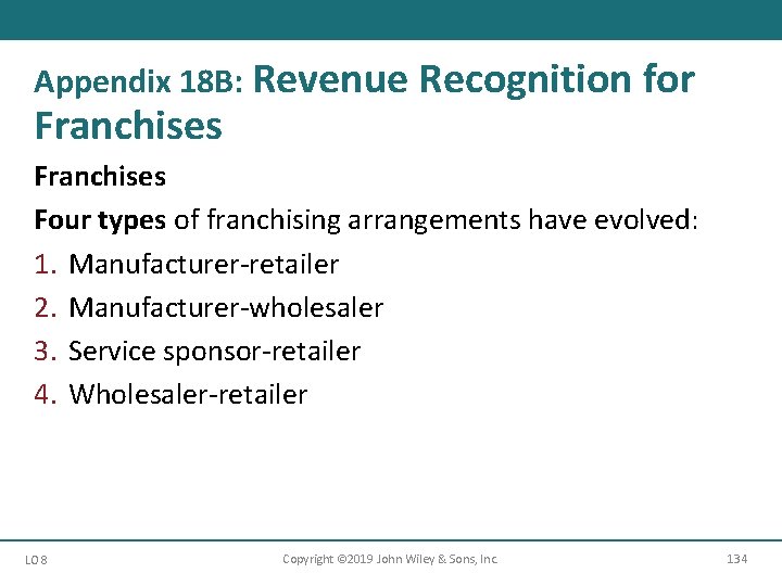 Appendix 18 B: Revenue Recognition for Franchises Four types of franchising arrangements have evolved: