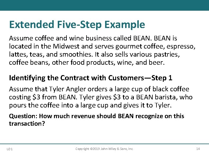 Extended Five-Step Example Assume coffee and wine business called BEAN is located in the