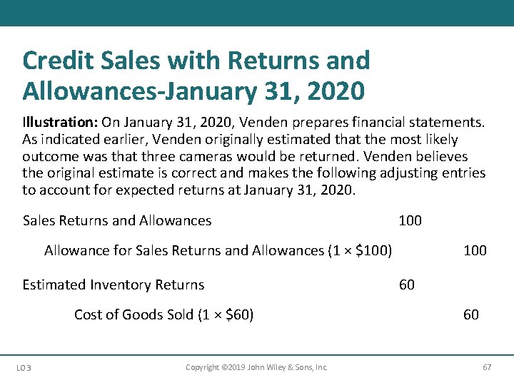 Credit Sales with Returns and Allowances-January 31, 2020 Illustration: On January 31, 2020, Venden