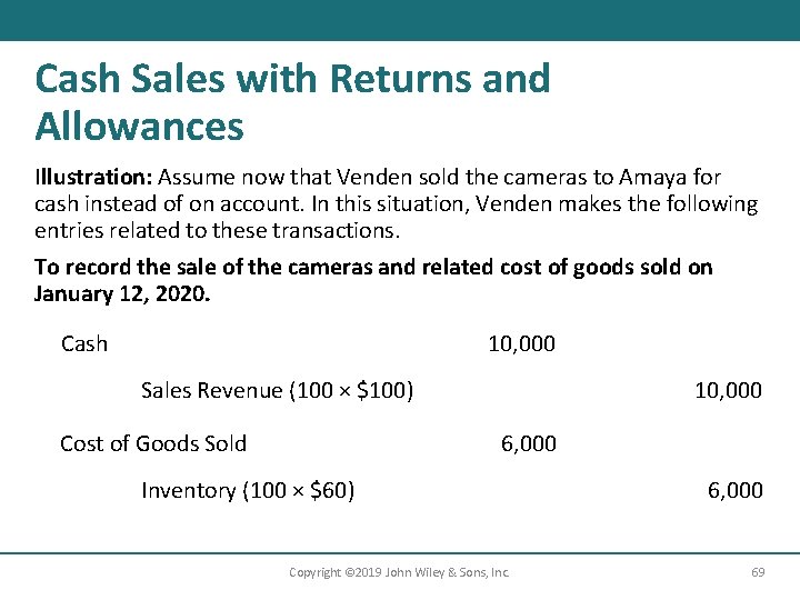 Cash Sales with Returns and Allowances Illustration: Assume now that Venden sold the cameras