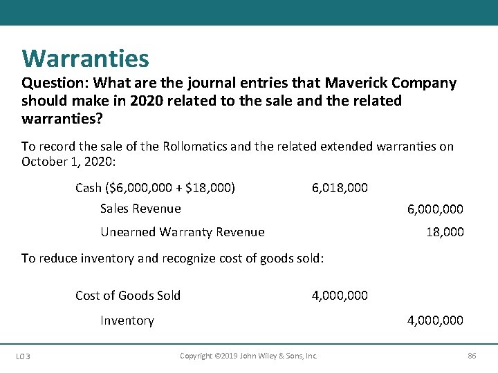 Warranties Question: What are the journal entries that Maverick Company should make in 2020