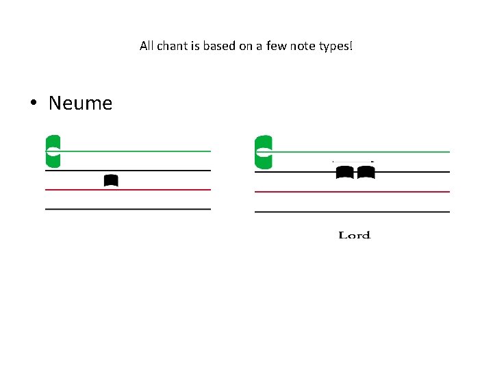 All chant is based on a few note types! • Neume All chant is based on a few note types! • Neume