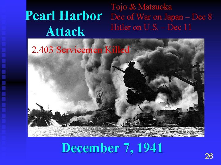 Pearl Harbor Attack Tojo & Matsuoka Dec of War on Japan – Dec 8