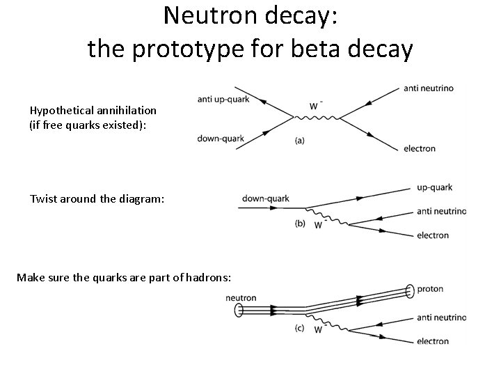Neutron decay: the prototype for beta decay Hypothetical annihilation (if free quarks existed): Twist