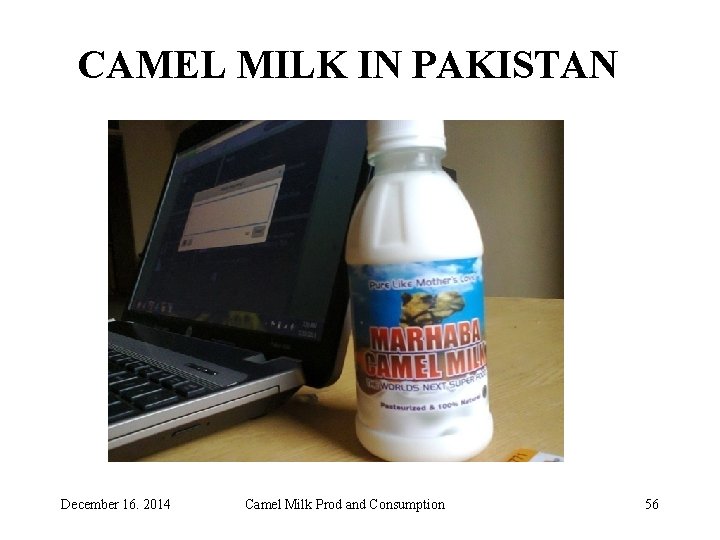 CAMEL MILK IN PAKISTAN December 16. 2014 Camel Milk Prod and Consumption 56 