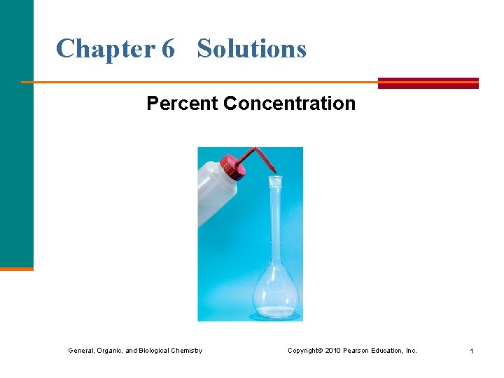 Chapter 6 Solutions Percent Concentration General, Organic, and Biological Chemistry Copyright © 2010 Pearson