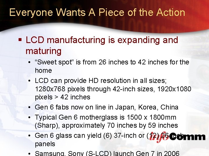 Everyone Wants A Piece of the Action § LCD manufacturing is expanding and maturing