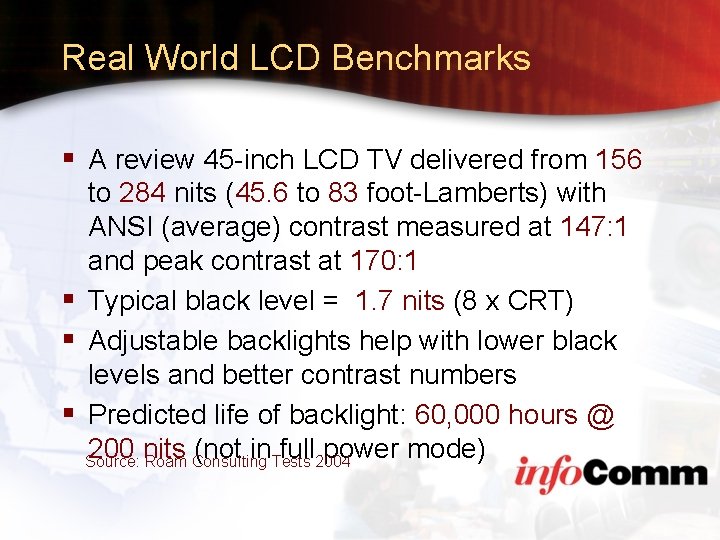 Real World LCD Benchmarks § A review 45 -inch LCD TV delivered from 156