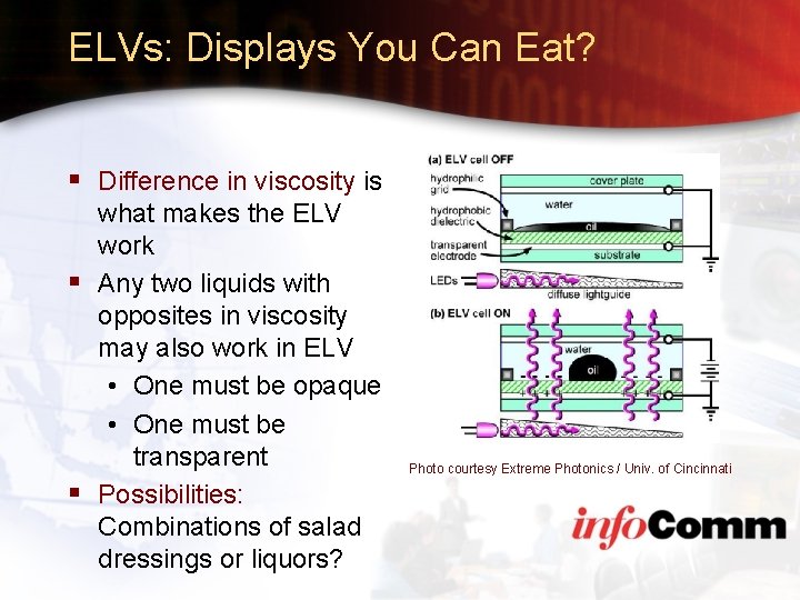 ELVs: Displays You Can Eat? § Difference in viscosity is what makes the ELV