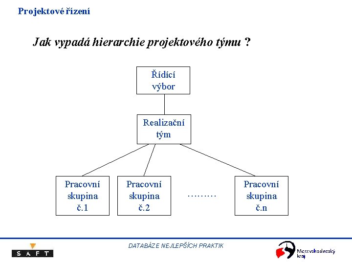 Projektové řízení Jak vypadá hierarchie projektového týmu ? Řídící výbor Realizační tým Pracovní skupina