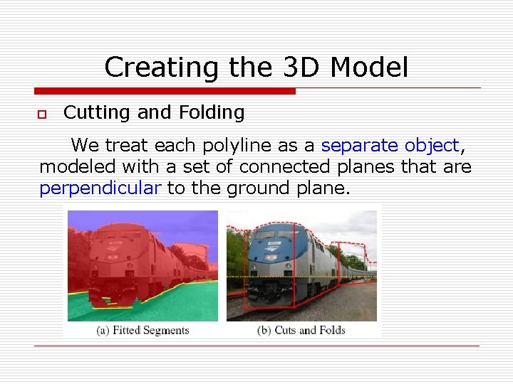 Creating the 3 D Model o Cutting and Folding We treat each polyline as