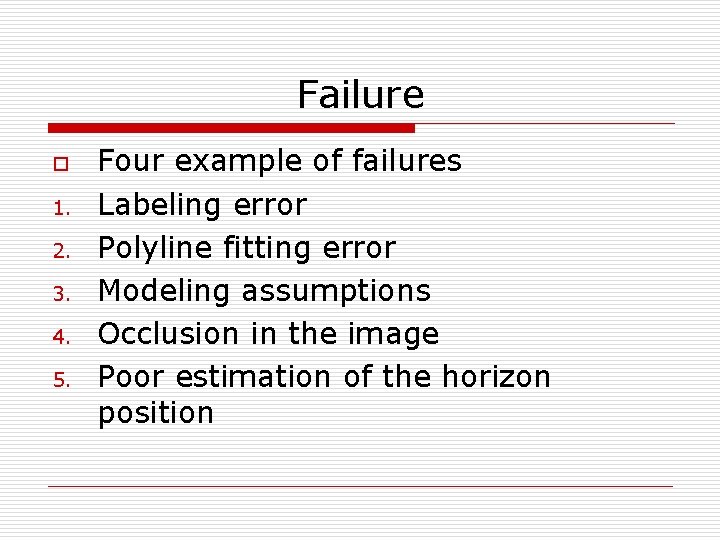 Failure o 1. 2. 3. 4. 5. Four example of failures Labeling error Polyline