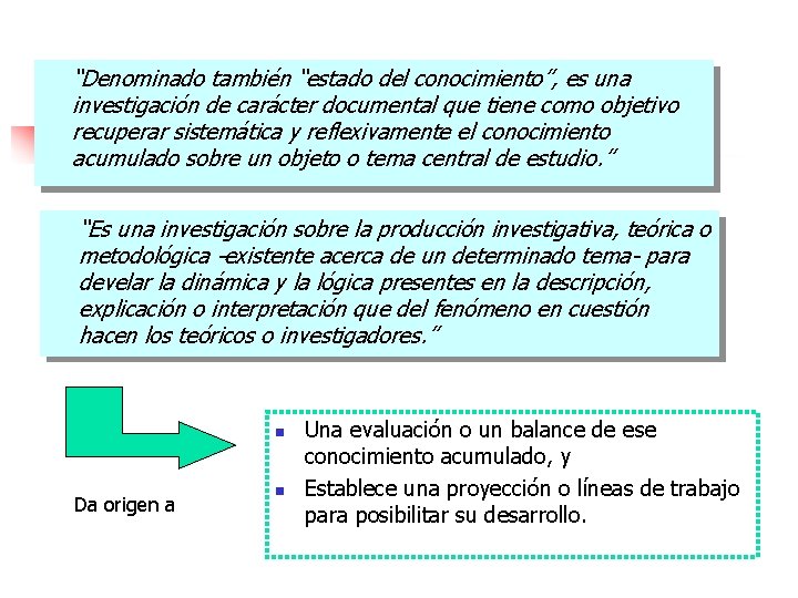 “Denominado también “estado del conocimiento”, es una investigación de carácter documental que tiene como “Denominado también “estado del conocimiento”, es una investigación de carácter documental que tiene como