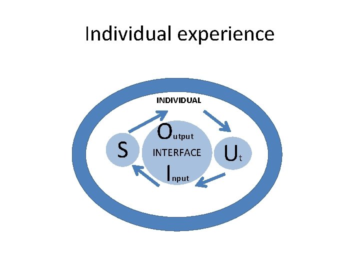 Individual experience SOCIETY INDIVIDUAL S O utput INTERFACE I nput U t 