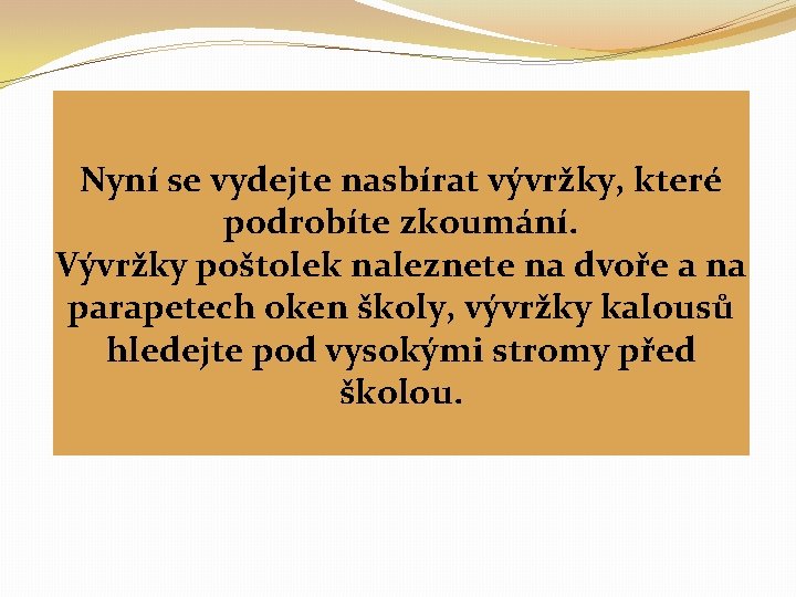 Nyní se vydejte nasbírat vývržky, které podrobíte zkoumání. Vývržky poštolek naleznete na dvoře a