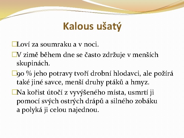 Kalous ušatý �Loví za soumraku a v noci. �V zimě během dne se často