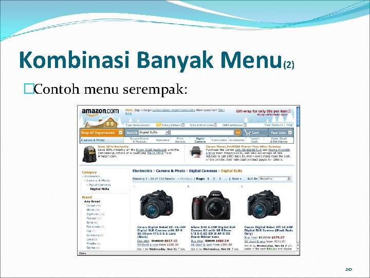 Kombinasi Banyak Menu (2) �Contoh menu serempak: 20 