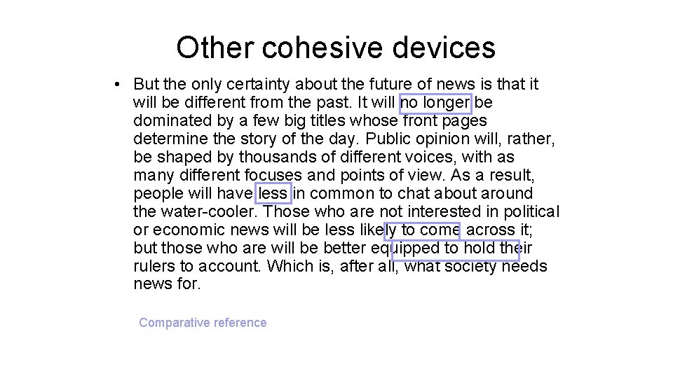 Other cohesive devices • But the only certainty about the future of news is