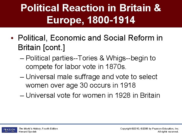 Political Reaction in Britain & Europe, 1800 -1914 • Political, Economic and Social Reform Political Reaction in Britain & Europe, 1800 -1914 • Political, Economic and Social Reform
