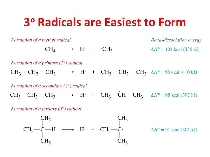 3 o Radicals are Easiest to Form 