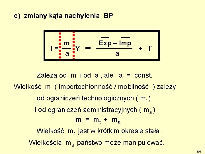 c) zmiany kąta nachylenia BP m i= Y a Exp – Imp a +